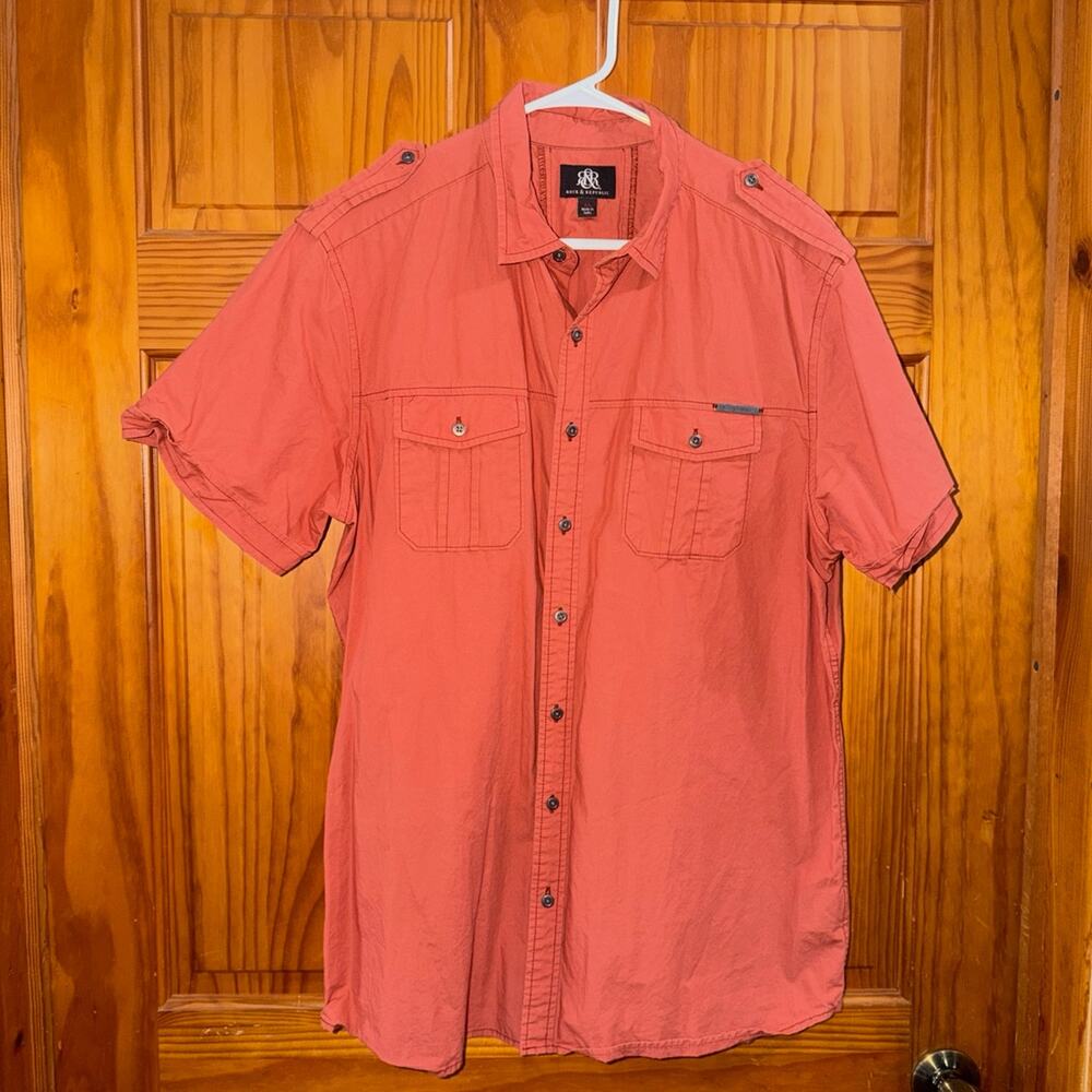 Rock & Republic Men's Short Sleeve Button Front Shirt Orange Size XL